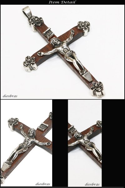 画像2: ペンダント クロス 十字架 ロザリオ キリスト ウッド 木製 シルバー925/ペンダント トップ シルバー 925/ネックレス/ ネックレス  メンズ レディース (2)