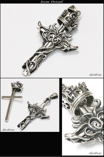 画像2: クロス　王冠ペンダント　クロス　クラウン　十字架 アラベスク　シルバー925/ペンダント トップ シルバー 925/ネックレス/ ネックレス  メンズ レディース (2)