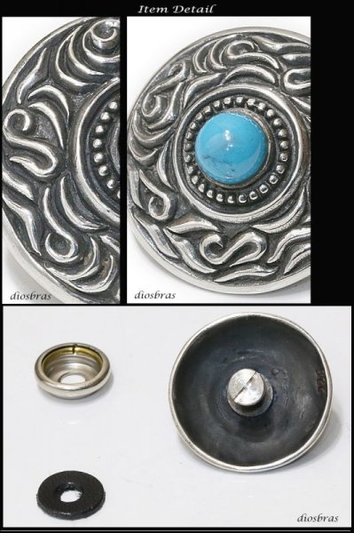 画像2: コンチョ コンチョ オニキス ターコイズ 太陽神 サンマーク インディアン ネイティブアメリカン ホピ アラベスク トライバル コンチョ シルバー925コンチョ 財布 ウォレット メンズ (ネジ式)【diosbras-ディオブラス-】【メール便なら送料無料!!】 (2)