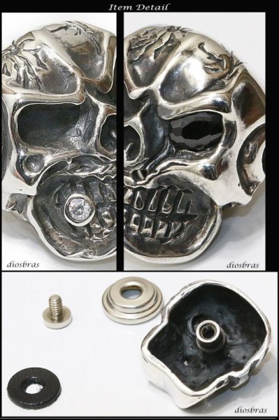 画像2: コンチョ コンチョ スカル ハンド ボーン ジルコニアスカルヘッド ゴールド コンチョ コンチョシルバー925コンチョ ドクロ 髑髏 財布 ウォレット メンズ (ネジ式)【diosbras-ディオブラス-】【メール便なら送料無料!!】 (2)