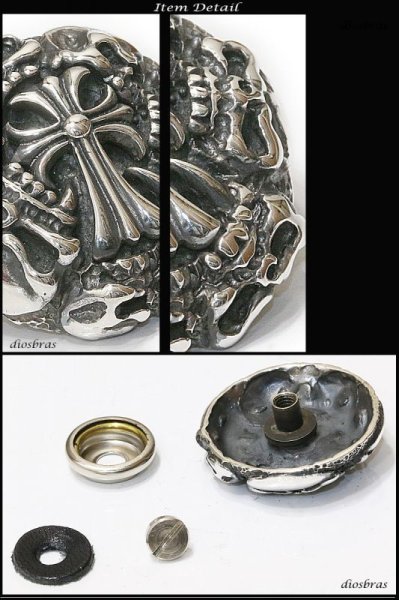 画像2: コンチョ クロス　十字架　ドクロ　スカル　髑髏　コンチョ　スカルヘッドンチョ　シルバー９２５コンチョ　財布　ウォレット　メンズ　（ネジ式）【diosbras-ディオブラス-】【メール便なら送料無料！！】 (2)