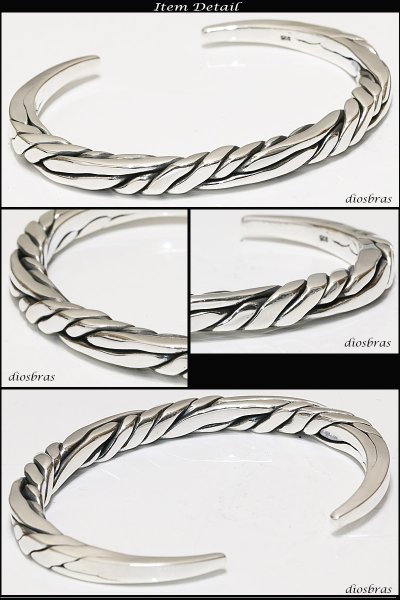画像2: 【シルバーバングル】ハンドメイド フィガロチェーン デザイン ねじり 羽根 フェザー【シルバーアクセサリー】バリチェーン シルバーアクセサリー メンズ シルバーバングル ブレスレット シルバー925 メンズアクセサリー ネイティブアメリカン 人気 ブレード バングル (2)