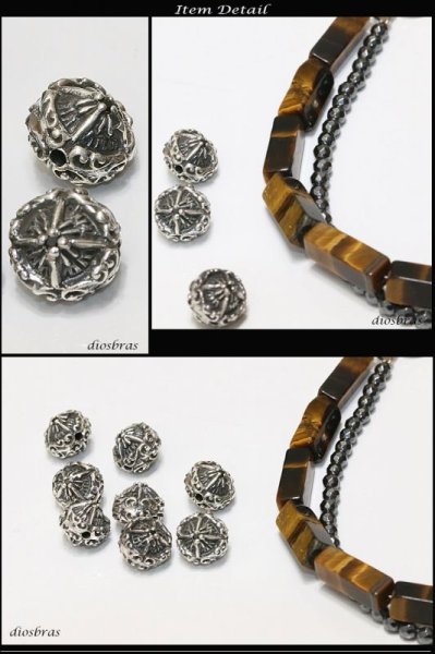 画像2: ビーズ/シルバー/シルバー925/ビーズ/アクセサリー/ハンドメイド/パーツ/太陽神 サンマーク ブラックジルコニア アラベスク フェザー ネイティブ インディアンジュエリー 厚さ8,2mm 直径8,3mm 穴径1,5mm (2)