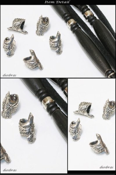 画像2: ビーズ/シルバー/シルバー925/ビーズ/アクセサリー/ハンドメイド/パーツ/イーグル 羽根 フェザー アラベスク トライバル 唐草 縦13,7mm 直径8,5mm 穴径4,5mm (2)