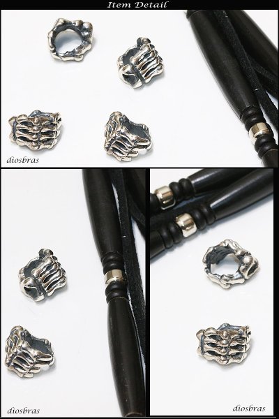 画像2: ビーズ/シルバー/シルバー925/ビーズ/アクセサリー/ハンドメイド/パーツ/スカル ハンド 骸骨 髑髏 ドクロ クロス 十字架 トリプルクラウン ゴシック アラベスク 縦9mm 直径13,8mm 穴径7mm ≪メール便80円≫ (2)