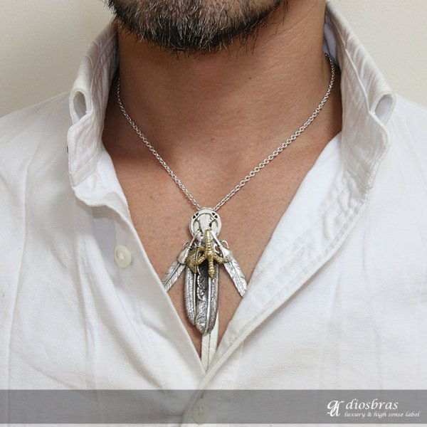画像3: 【diosbras-ディオブラス】フェザー ネックレス メンズ ネイティブ フェザー&コンビネーションネックレスシルバー925チェーン イーグル メディスンホイール チョーカー (3)