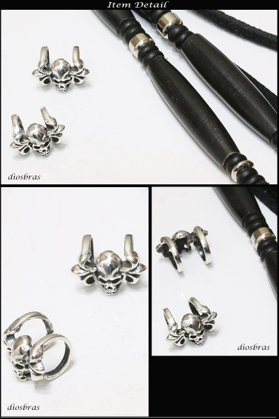 画像2: ビーズ/シルバー/シルバー925/ビーズ/アクセサリー/ハンドメイド/パーツ/スカル ハンド 骸骨 髑髏 ドクロ クロス 十字架 トリプルクラウン ゴシック アラベスク 縦14mm 直径8.4mm 穴径6.5mm ≪メール便80円≫ (2)