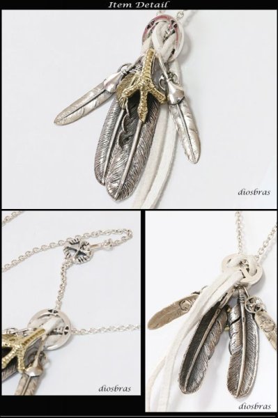 画像2: 【diosbras-ディオブラス】フェザー ネックレス メンズ ネイティブ フェザー&コンビネーションネックレスシルバー925チェーン イーグル メディスンホイール チョーカー (2)