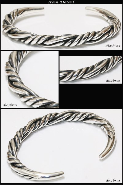 画像2: 【シルバーバングル】ハンドメイド フィガロチェーン デザイン ねじり 羽根 フェザー【シルバーアクセサリー】バリチェーン シルバーアクセサリー メンズ シルバーバングル ブレスレット シルバー925 メンズアクセサリー ネイティブアメリカン 人気 ブレード バングル (2)