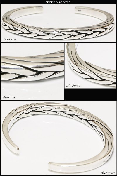 画像2: 【シルバーバングル】ハンドメイド　チェーン　デザイン　ねじり 編み込み 4本編み　フェザー【シルバーアクセサリー】バリチェーン　シルバーアクセサリー メンズ シルバーバングル ブレスレット シルバー925 メンズアクセサリー ネイティブアメリカン　人気 　バングル (2)