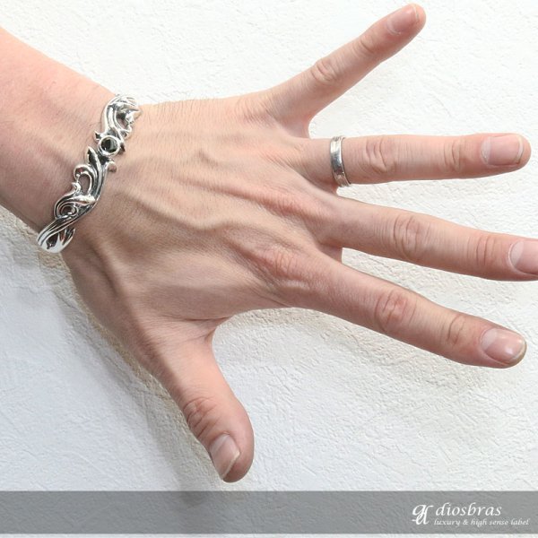 画像3: 【シルバーバングル】アラベスク ブラック ジルコニア 唐草 トライバル【シルバーアクセサリー】インディアンジュエリー シルバーアクセサリー メンズ シルバーバングル ブレスレット シルバー925 メンズアクセサリー オニキス 人気  バングル (3)