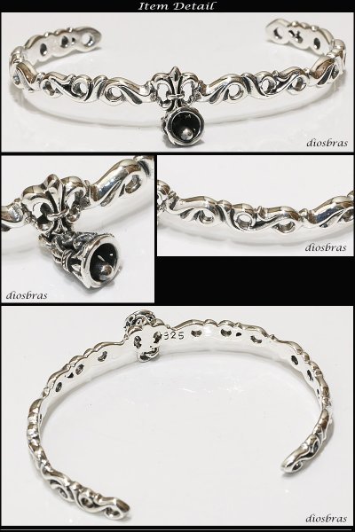 画像2: 【シルバーバングル】【シルバーアクセサリー】アラベスク 百合 ユリの紋章 リリー ゴシック ベル 鈴 フェザー アラベスク シルバーアクセサリー メンズ シルバーバングル ブレスレット シルバー925 メンズアクセサリー プレゼントに人気 (2)