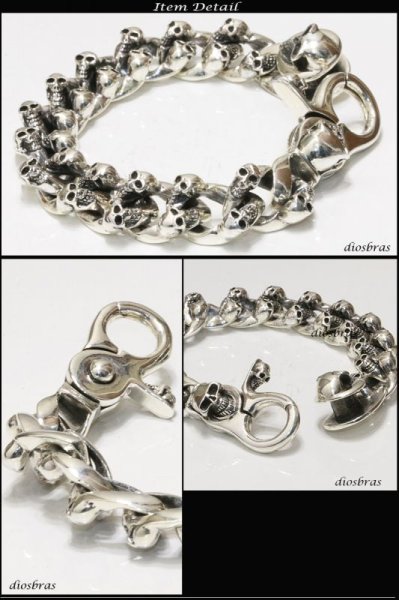 画像2: スカル ブレスレット 髑髏 骸骨 ボーン プレート チェーン シルバーブレスレット シルバーアクセサリー シルバーアクセサリー メンズ シルバーバングル ブレスレット バングル シルバー925 メンズアクセサリー プレゼント 人気 送料無料【diosbras-ディオブラス-】 (2)