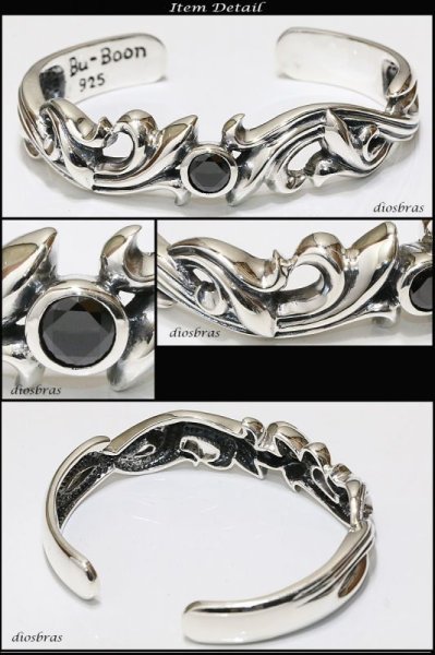 画像2: 【シルバーバングル】アラベスク ブラック ジルコニア 唐草 トライバル【シルバーアクセサリー】インディアンジュエリー シルバーアクセサリー メンズ シルバーバングル ブレスレット シルバー925 メンズアクセサリー オニキス 人気  バングル (2)
