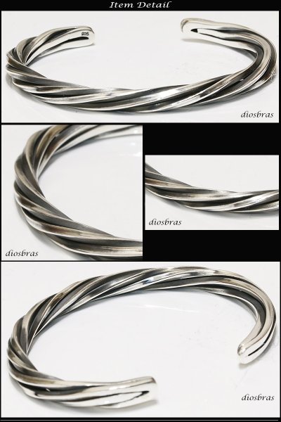 画像2: 【シルバーバングル】ハンドメイド チェーン デザイン ねじり 編み込み 4本編み フェザー【シルバーアクセサリー】バリチェーン シルバーアクセサリー メンズ シルバーバングル ブレスレット シルバー925 メンズアクセサリー ネイティブアメリカン 人気  バングル (2)