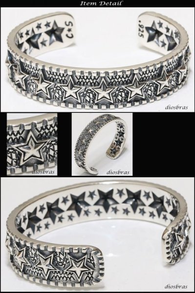 画像2: 【シルバーバングル】【シルバーアクセサリー】スター 星 シルバーアクセサリー メンズ シルバーバングル ブレスレット シルバー925 メンズアクセサリー ネイティブアメリカン インディアンジュエリー プレゼントに人気 (2)