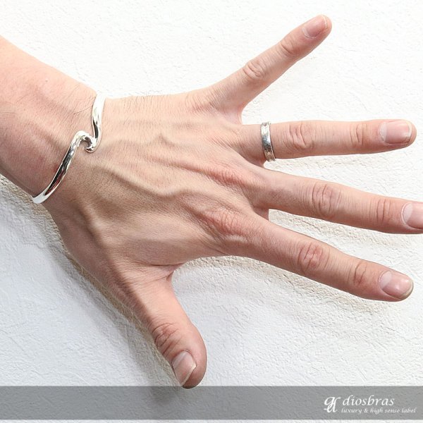 画像3: 【シルバーバングル】波型デザイン ウエーブ ハンドメイド プレート ダブルライン プレーンバングル シンプル シルバーアクセサリー メンズ シルバーバングル ブレスレット シルバー925 メンズアクセサリー レディース 人気 ブレード バングル (3)