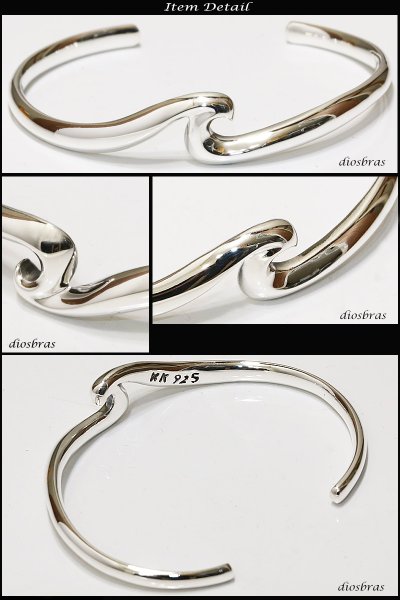 画像2: 【シルバーバングル】波型デザイン ウエーブ ハンドメイド プレート ダブルライン プレーンバングル シンプル シルバーアクセサリー メンズ シルバーバングル ブレスレット シルバー925 メンズアクセサリー レディース 人気 ブレード バングル (2)