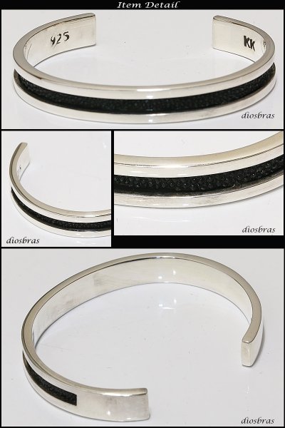 画像2: 【シルバーバングル】【シルバーアクセサリー】ガルーシャ 鏡面 スティングレイ エイ革 スティングレー シンプルデザイン シルバーアクセサリー メンズ シルバーバングル ブレスレット シルバー925 クロス 十字架 メンズアクセサリー プレゼントに人気 送料無料 (2)