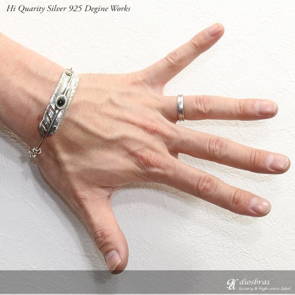 画像3: 【シルバーブレスレット】【シルバーアクセサリー】イーグル フェザー ホイール チェーン ブレスレット シルバーアクセサリー オニキス メンズ シルバーバングル ブレスレット シルバー925 メダル メンズアクセサリー プレゼントに人気 送料無料 (3)
