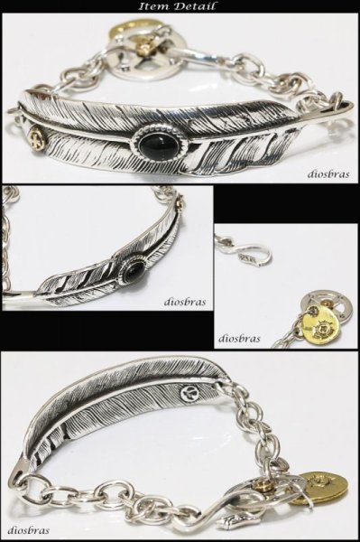 画像2: 【シルバーブレスレット】【シルバーアクセサリー】イーグル フェザー ホイール チェーン ブレスレット シルバーアクセサリー オニキス メンズ シルバーバングル ブレスレット シルバー925 メダル メンズアクセサリー プレゼントに人気 送料無料 (2)