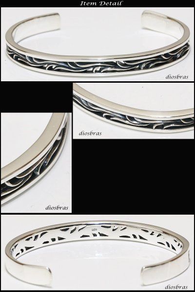 画像2: 【シルバーバングル】アラベスク 唐草 トライバル【シルバーアクセサリー】インディアンジュエリー シルバーアクセサリー メンズ シルバーバングル ブレスレット シルバー925 メンズアクセサリー オニキス 人気  バングル (2)
