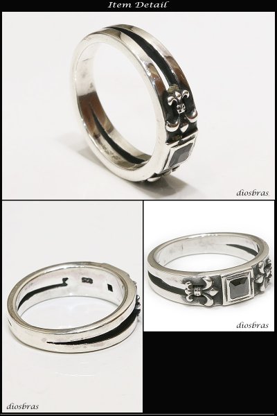 画像2: 【シルバーリング】【ユリ紋章リング】【シルバーアクセサリー】ブラックジルコニア ユリ リリー 百合 スカル ボーンハンド ドクロ スカルリング シルバーアクセサリー メンズ シルバーリング 指輪 シルバー925 メンズアクセサリー 大きいサイズ 送料無料 (2)