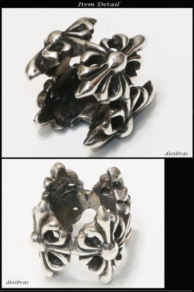 画像2: ビーズ/シルバー/シルバー925/ビーズ/アクセサリー/ハンドメイド/パーツ/クロス スカル ハンド 骸骨 髑髏 ドクロ クロス 十字架 トリプルクラウン ゴシック アラベスク 縦10,8mm 直径12,1mm 穴径6.4mm ≪メール便80円≫ (2)