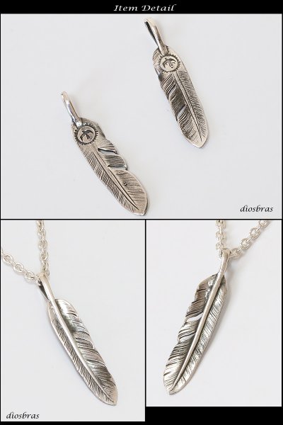 画像2: シルバー925素材【フェザー トップ】フェザーネックレス ハンドメイドネックレス/インディアンジュエリー・ネイティブ/シルバー925ペンダント/フェザー イーグル  パーツ ネックレス メンズ レディース【メール便なら送料無料】 (2)