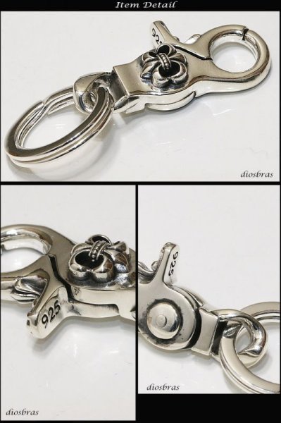 画像2: クロス 十字架　シルバー　キーチェーン ユリの紋章　リリー　百合　シルバーアクセサリー メンズアクセサリー キーホルダー シルバー925 ウォレットチェーン 送料無料 【diosbras-ディオブラス-】 (2)