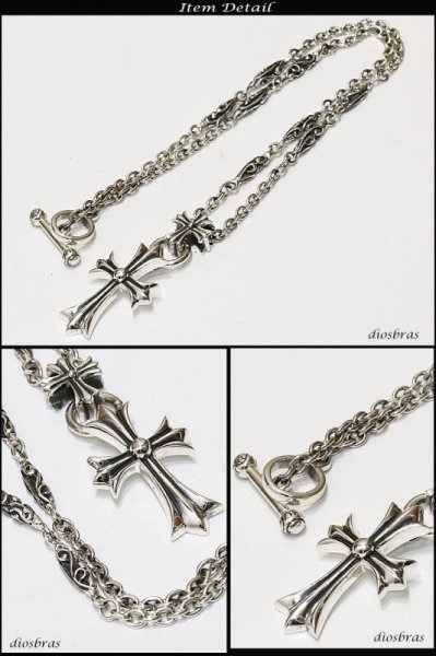 画像3: クロス ネックレス/チェーン/ネックレスチェーン/メンズ/レディース/シルバーネックレス/シルバー925 スカル 骸骨 スカルハンド スカルボーン クロス 十字架 王冠デザイン クラウン ユリ 百合の紋章 ネックレスチェーン/シルバー925 51cm【送料無料】 (3)