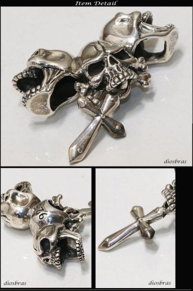 画像3: 【クロス ペンダント トップ】スカル 骸骨  ブラック 十字架 ゴシック シルバー925ペンダント/ペンダント トップ シルバー 925/ネックレス/ ネックレス メンズ レディース【メール便なら送料無料】 (3)