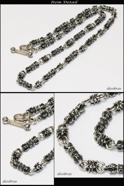 画像3: ネックレス/チェーン/ネックレスチェーン/メンズ/レディース/シルバーネックレス/シルバー925 スカル 骸骨 クロス 十字架 王冠デザイン クラウン ユリ 百合の紋章 ネックレスチェーン/57cm/シルバー925 【送料無料】 (3)