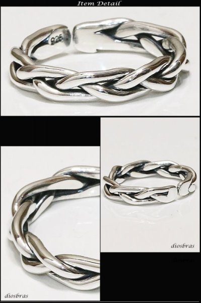 画像2: 【シルバーリング】【リング】ハンドメイド ねじり 編み込み チェーン リング ツイスト 3つ編み 4つ編み シルバーアクセサリー メンズ 指輪 シルバー925 フリーサイズ【メール便なら送料無料】 (2)