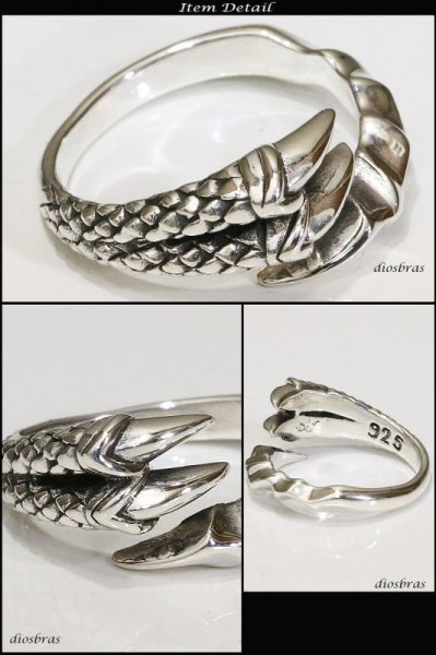 画像2: 【シルバーリング】【ドラゴン リング】【シルバーアクセサリー】クロウ 爪 リング 龍 竜 シルバーアクセサリー メンズ シルバーリング 指輪 シルバー925 メンズアクセサリー 大きいサイズ フリーサイズ【メール便なら全国送料無料】 (2)