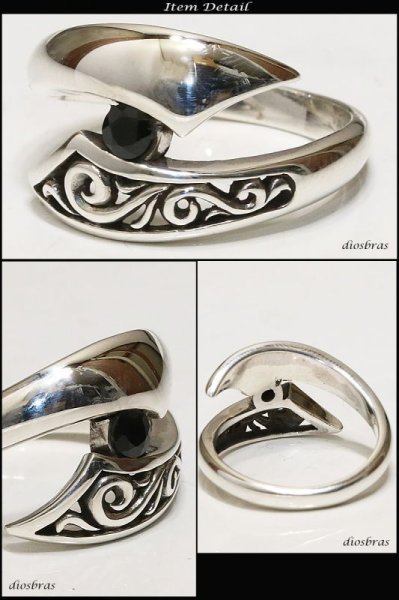画像2: シルバー925 シルバーリング ブリリアンカット オニキス メンズ アラベスク 唐草 ブラックスター パワーストーン オニキス 天然石  スターリングシルバー 指輪 ring silver925 銀 シルバーアクセサリー 男性 女性 レディース【メール便なら全国送料無料】 (2)