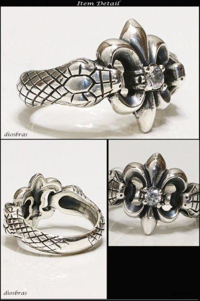 画像2: 【シルバーリング】【ユリ紋章リング】【シルバーアクセサリー】ジルコニア ユリ リリー スネーク 蛇 百合 シルバーアクセサリー メンズ シルバーリング 指輪 シルバー925 メンズアクセサリー 【メール便なら全国送料無料】 (2)