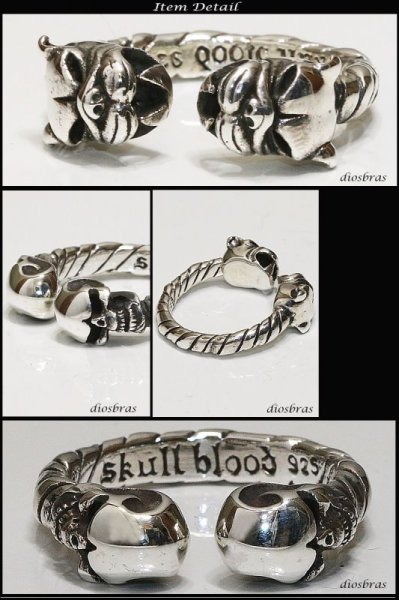 画像4: シルバーリング スカルリング シルバーアクセサリー ブルドック ブルドッグ スカル ボーンハンド ドクロ スカルリング  メンズ シルバーリング 指輪 シルバー925  フリーサイズ【メール便なら全国送料無料】 (4)