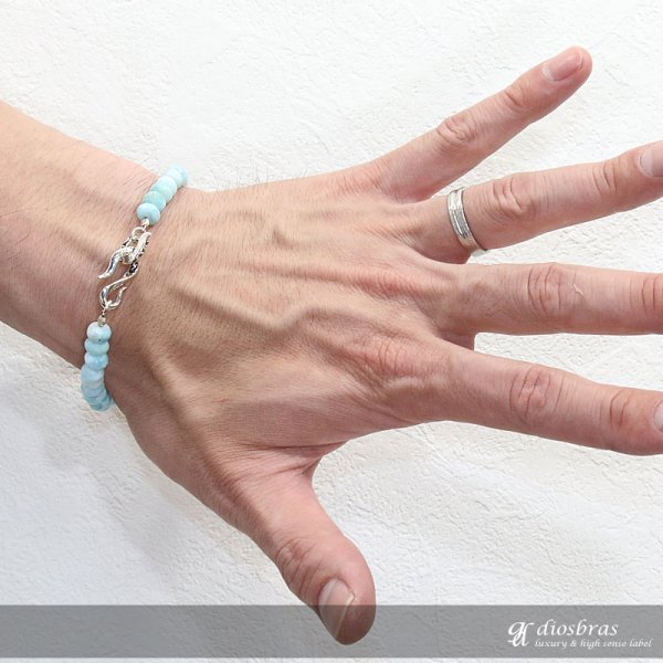 画像5: ラリマー　ブレスレット　7mm　馬蹄　ホースシュー　フェザー ブレスレット　ブレス メンズ ネイティブ /羽/オニキス シルバー９２５ チェーン　メディスンホイール　フェザー 6,5mm〜7mm 【diosbras-ディオブラス】【全国送料無料】 (5)