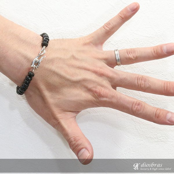 画像5: ブラックスピネル ブレスレット 7mm 馬蹄 ホースシュー フェザー ブレスレット ブレス メンズ ネイティブ /羽/オニキス シルバー925 チェーン メディスンホイール フェザー 7mm〜7,5mm 【diosbras-ディオブラス】 (5)