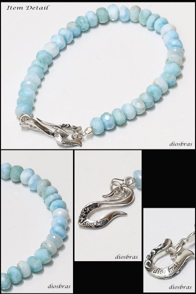 画像4: ラリマー　ブレスレット　7mm　馬蹄　ホースシュー　フェザー ブレスレット　ブレス メンズ ネイティブ /羽/オニキス シルバー９２５ チェーン　メディスンホイール　フェザー 6,5mm〜7mm 【diosbras-ディオブラス】【全国送料無料】 (4)