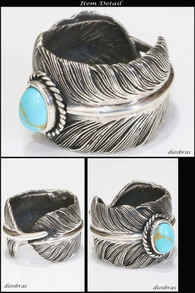 画像2: 【シルバーリング】【ターコイズリング】【シルバーアクセサリー】 ネイティブ インディアン ナバホ リング シルバーアクセサリー メンズ シルバーリング 指輪 シルバー925 フェザー 大きいサイズ 送料無料NAVAJO ネイティブ フリーサイズ アリゾナ産 (2)