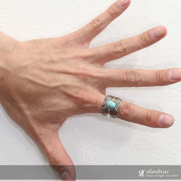 画像3: 【シルバーリング】【ターコイズリング】【シルバーアクセサリー】 ネイティブ インディアン ナバホ リング シルバーアクセサリー メンズ シルバーリング 指輪 シルバー925 フェザー 大きいサイズ 送料無料NAVAJO ネイティブ フリーサイズ アリゾナ産 (3)