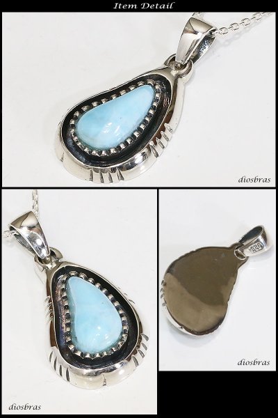 画像3: ラリマー ペンダントドミニカ産 オーバル ペンダント トップ アラベスク ラリマーペンダント クラウン 王冠 パワーストーン インディアンジュエリー鷹・イーグル羽根/シルバー925/フェザーネックレス ネックレス メンズ レディース【送料無料】 (3)