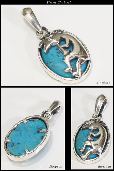 画像3: 【オーバル ペンダント トップ】存在感のある神聖なココペリ 天然ターコイズ/ネイティブアメリカン インディアンジュエリー鷹・イーグル羽根/シルバー925/フェザーネックレス ネックレス メンズ レディース≪メール便なら送料無料!!≫ (3)