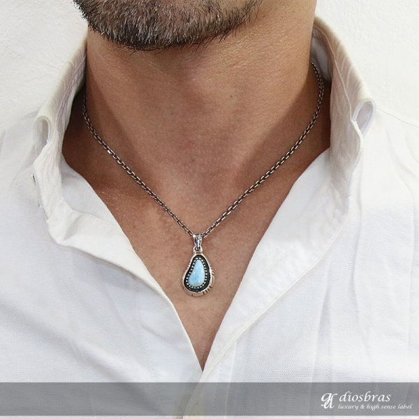 画像4: ラリマー ペンダントドミニカ産 オーバル ペンダント トップ アラベスク ラリマーペンダント クラウン 王冠 パワーストーン インディアンジュエリー鷹・イーグル羽根/シルバー925/フェザーネックレス ネックレス メンズ レディース【送料無料】 (4)