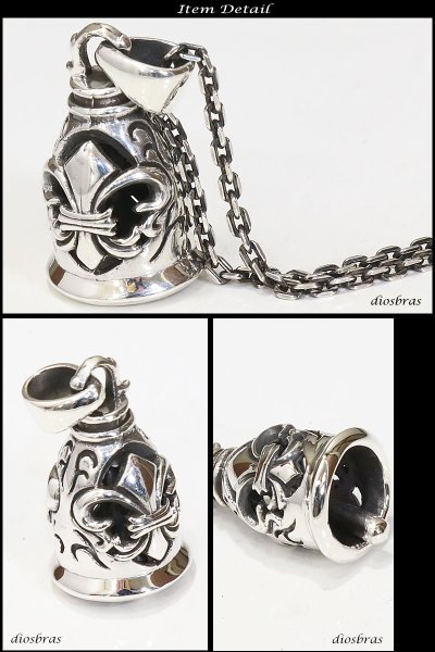 画像2: シルバー925 　アラベスク　リリー　百合　ユリの紋章　クロス　バイカーベル 　ドクロ　ペンダント ガーディアンベル [ メンズ | シルバーネックレス | シルバーアクセ | ペンダントトップ | ハード ] (2)