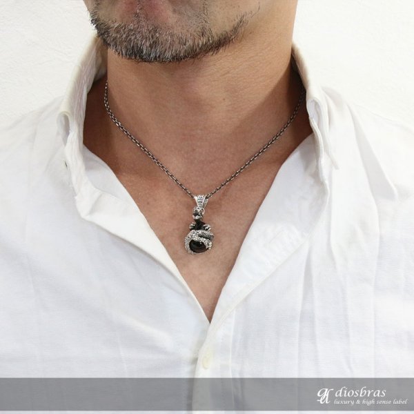 画像3: シルバー925 ドラゴン オニキス　竜　龍　オニキス　バイカー 和柄 龍彫りペンダント  [ メンズ | シルバーネックレス | シルバーアクセ | ペンダントトップ | ハード ] (3)