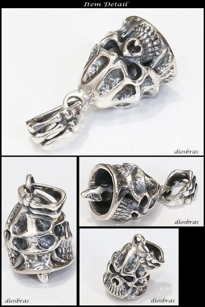 画像2: シルバー925 鈴　ベル　スカル　骸骨　十字架　クロス　バイカーベル 　ドクロ　ペンダント ガーディアンベル [ メンズ | シルバーネックレス | シルバーアクセ | ペンダントトップ | ハード ] (2)