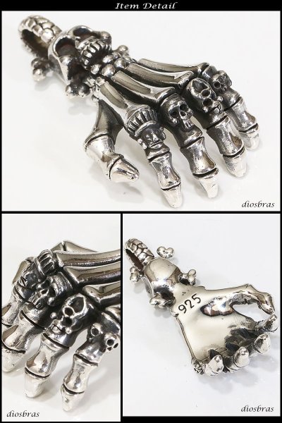 画像2: 【クロス ペンダント トップ】スカル ハンド 骸骨  ブラック 十字架 ゴシック シルバー925ペンダント/ペンダント トップ シルバー 925/ネックレス/ ネックレス メンズ レディース≪送料無料!!≫ (2)